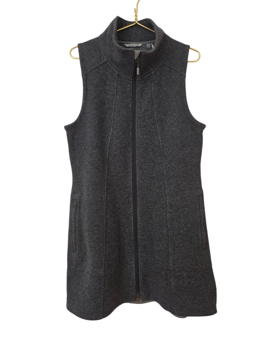 Toad&Co Gray Long Full Zip Wool Vest Tunic Pockets Cozy